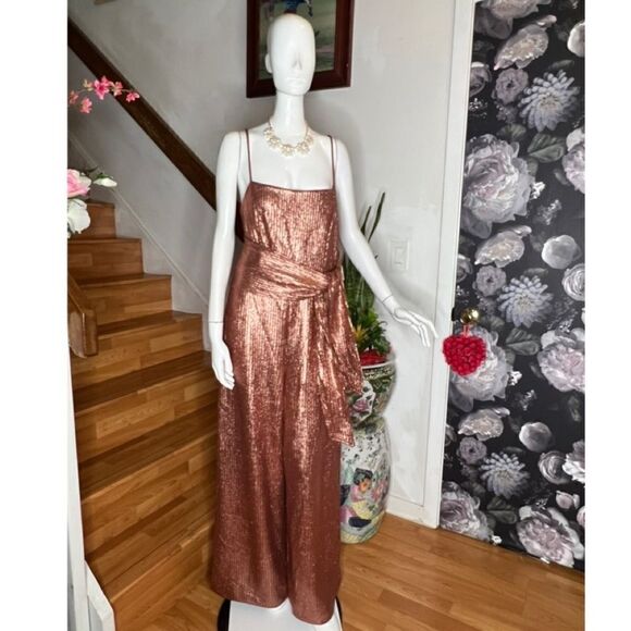 Free People Shimmer and Shine Metallic Rose Gold Jumpsuit - Picture 8 of 10